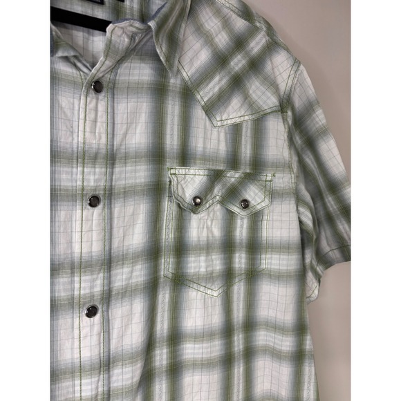 Cody James Mens Short Sleeve Plaid Western Shirt Size 2XL Green White‎ - Picture 2 of 7